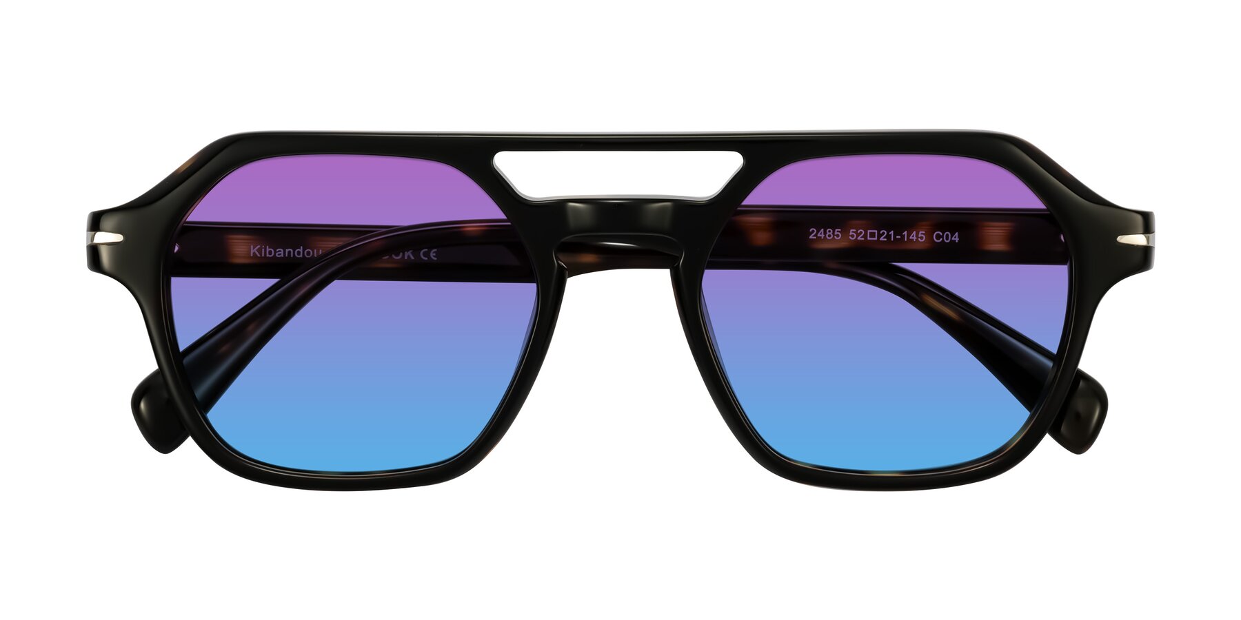 Folded Front of Kibandou in Black/Tortoise with Purple / Blue Gradient Lenses
