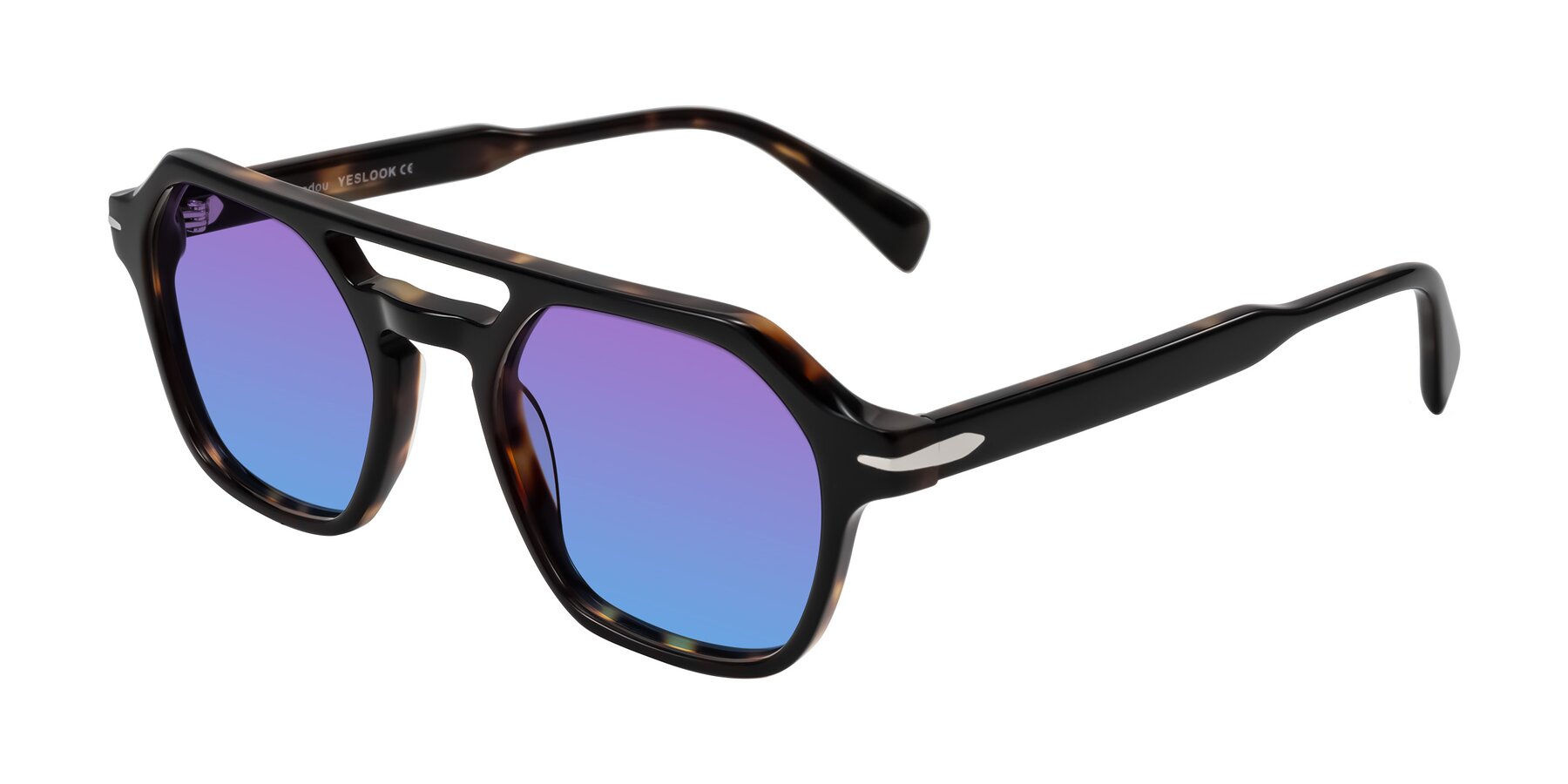 Angle of Kibandou in Black/Tortoise with Purple / Blue Gradient Lenses
