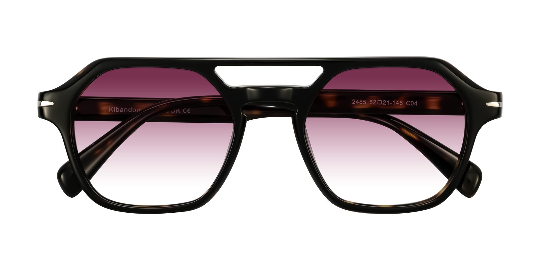 Folded Front of Kibandou in Black/Tortoise with Wine Gradient Lenses