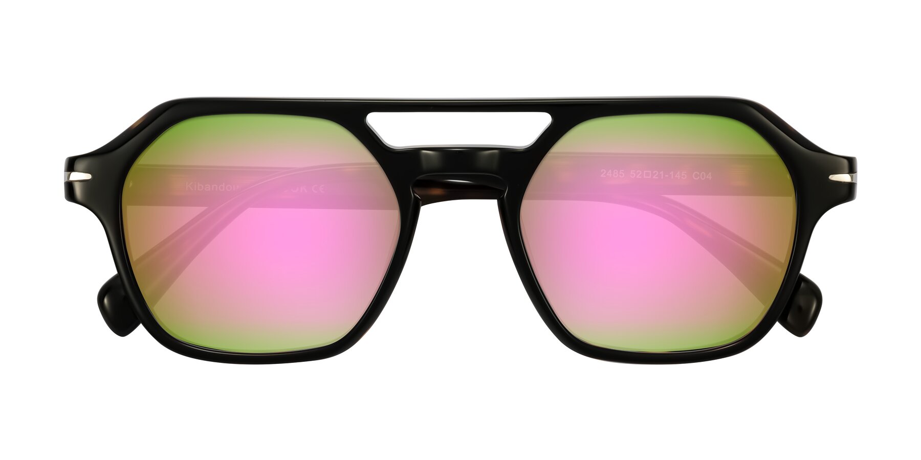 Folded Front of Kibandou in Black/Tortoise with Pink Mirrored Lenses