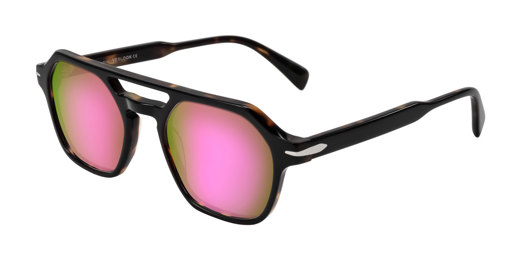 Angle of Kibandou in Black/Tortoise with Pink Mirrored Lenses