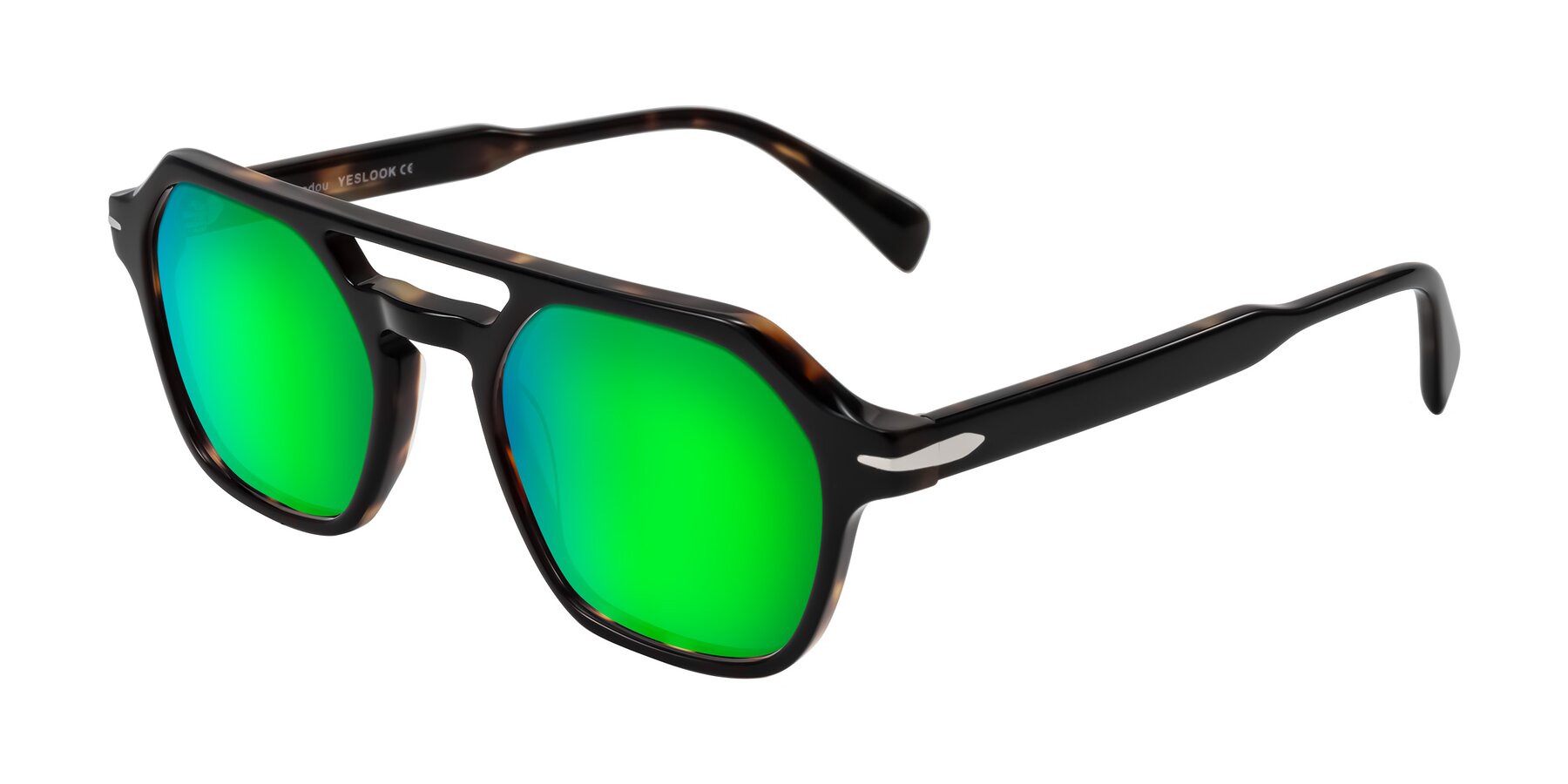 Angle of Kibandou in Black/Tortoise with Green Mirrored Lenses