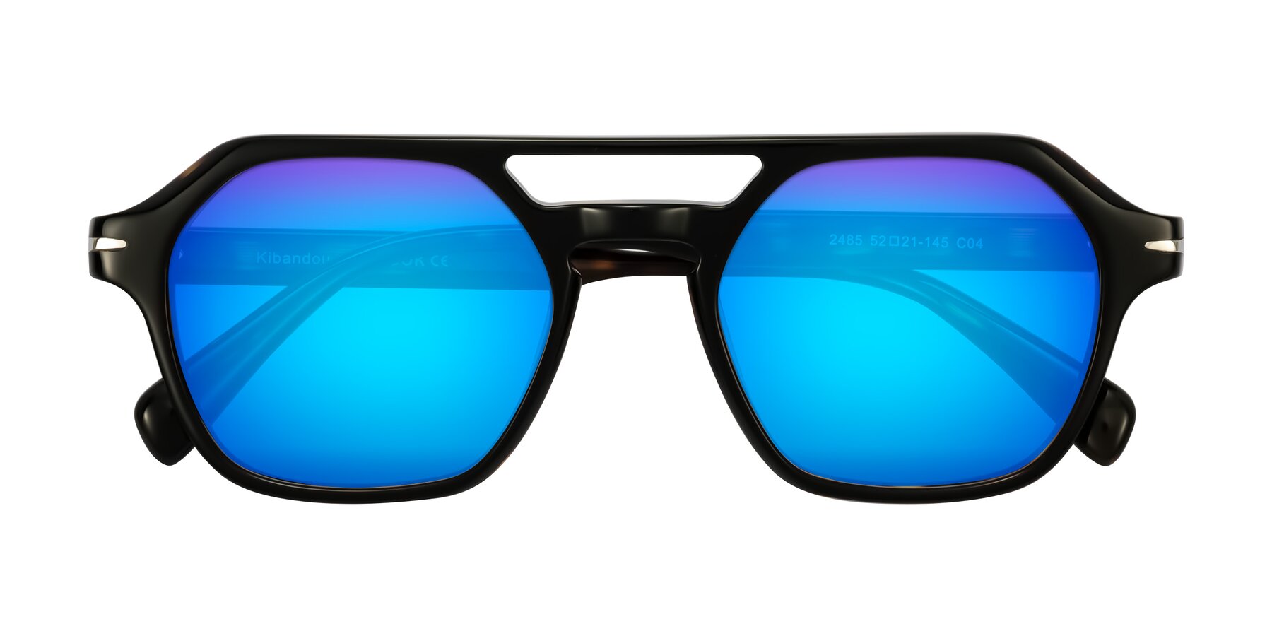 Folded Front of Kibandou in Black/Tortoise with Blue Mirrored Lenses