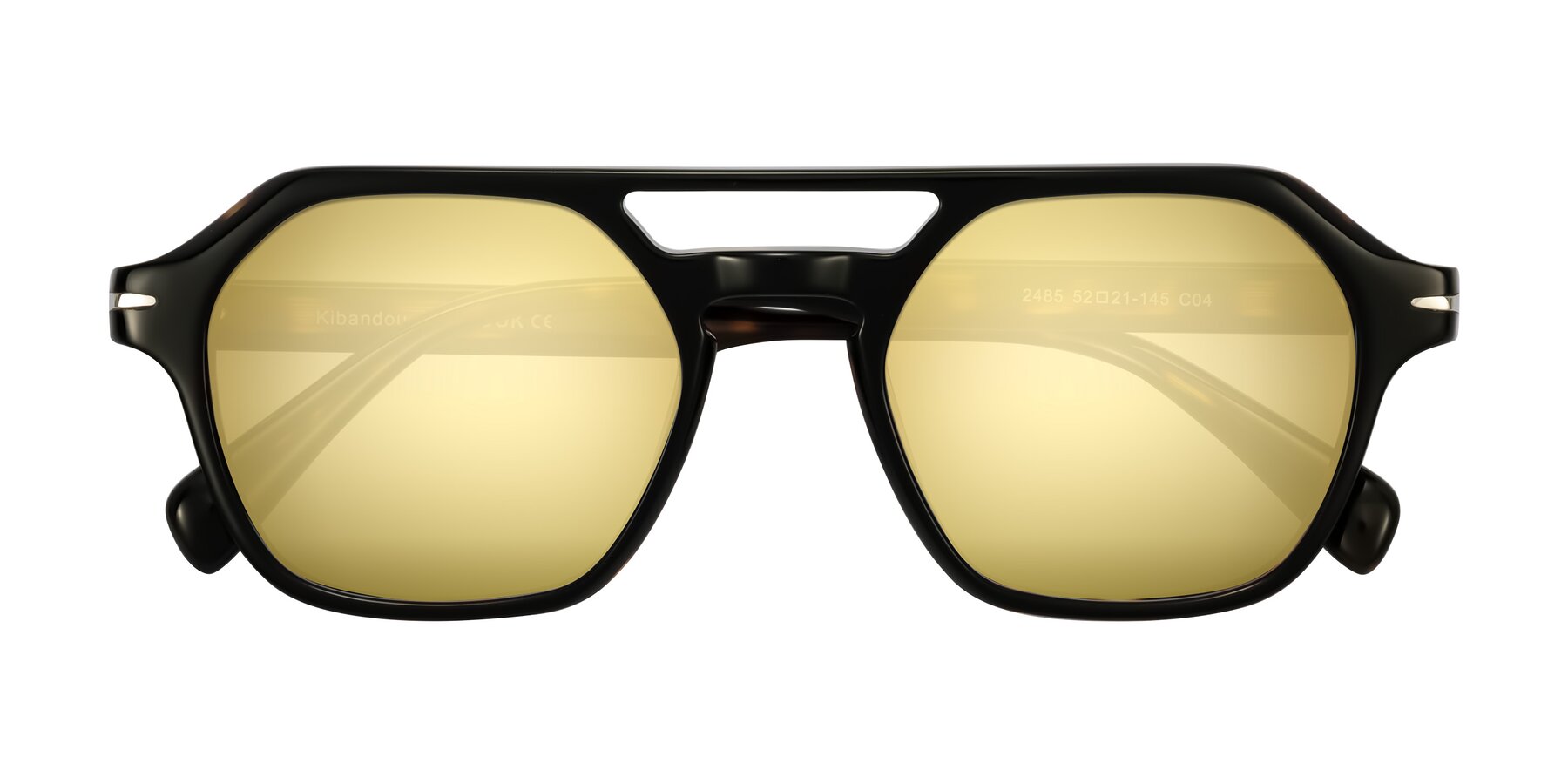 Folded Front of Kibandou in Black/Tortoise with Gold Mirrored Lenses