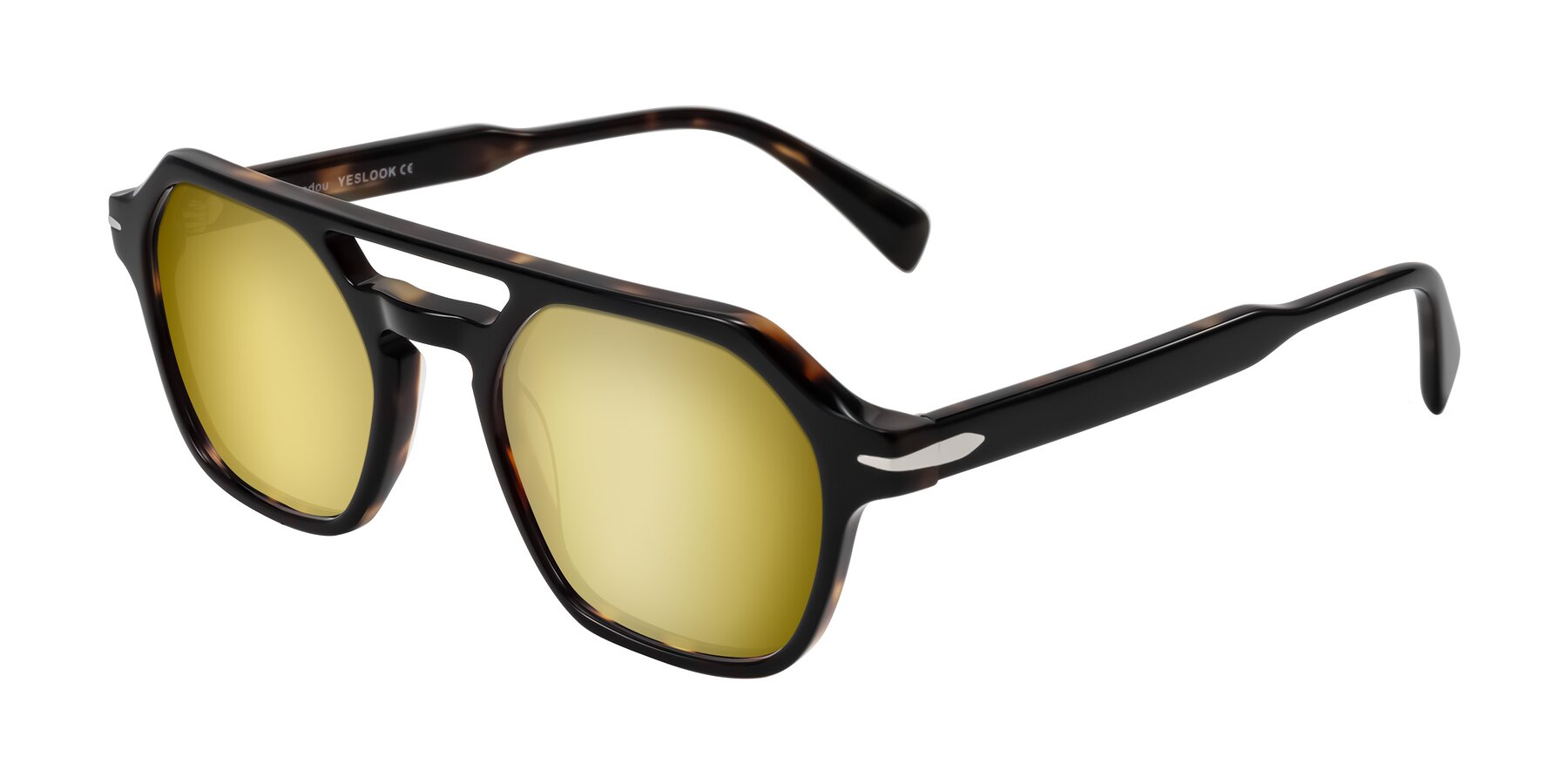 Angle of Kibandou in Black/Tortoise with Gold Mirrored Lenses
