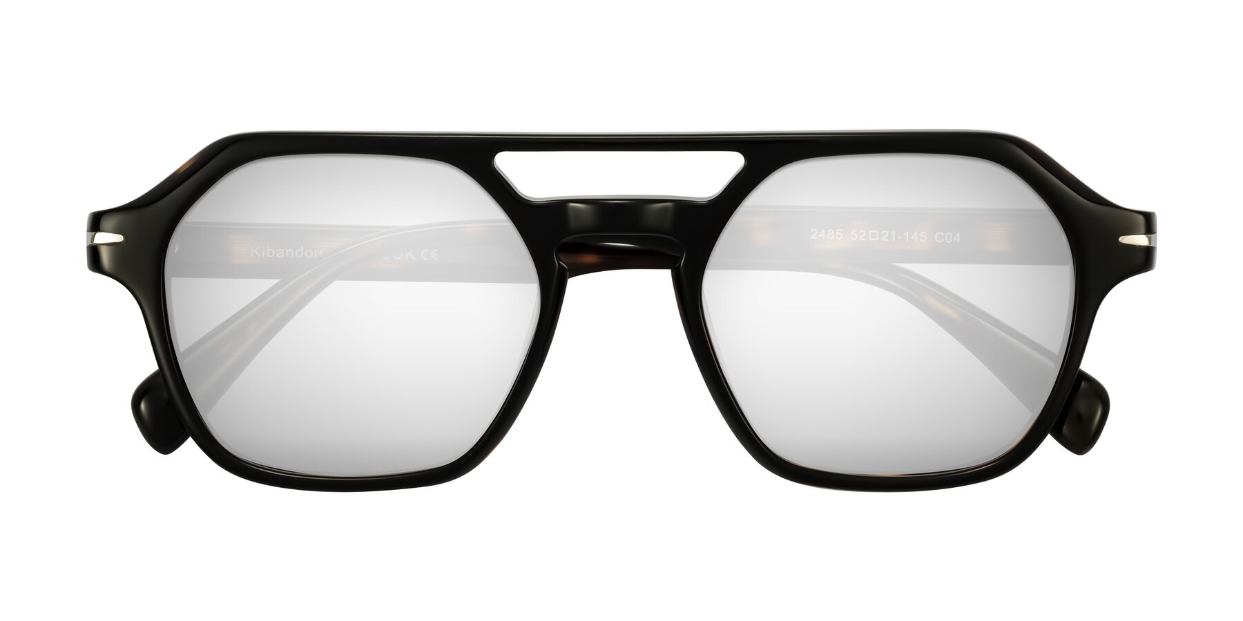 Folded Front of Kibandou in Black/Tortoise with Silver Mirrored Lenses