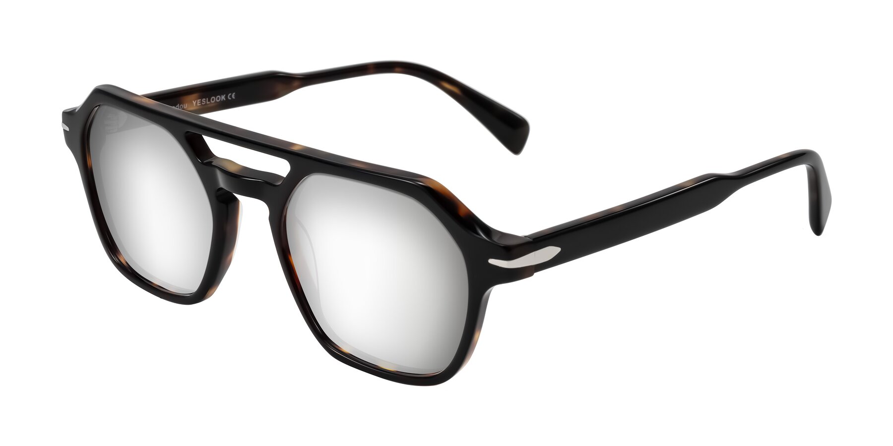 Angle of Kibandou in Black/Tortoise with Silver Mirrored Lenses