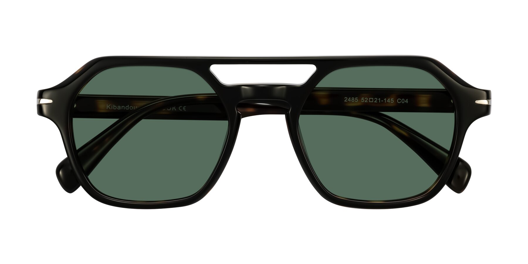 Folded Front of Kibandou in Black/Tortoise with Green Polarized Lenses