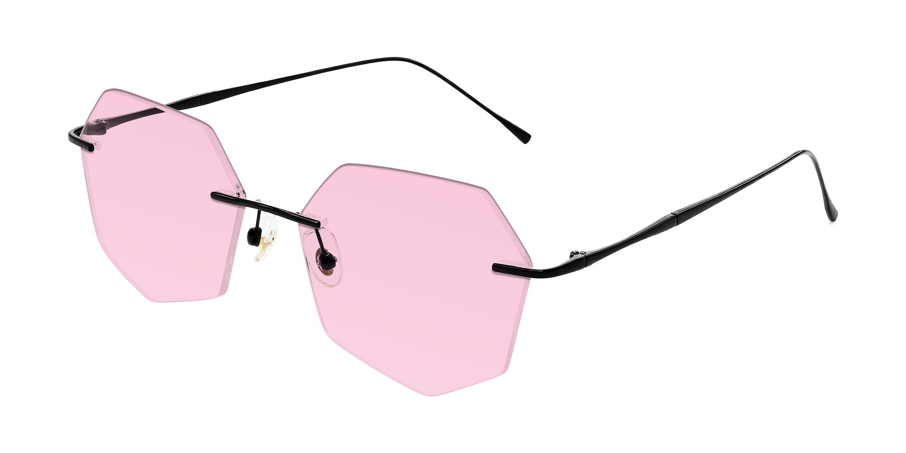 Angle of Edme in Matte Black with Light Pink Tinted Lenses