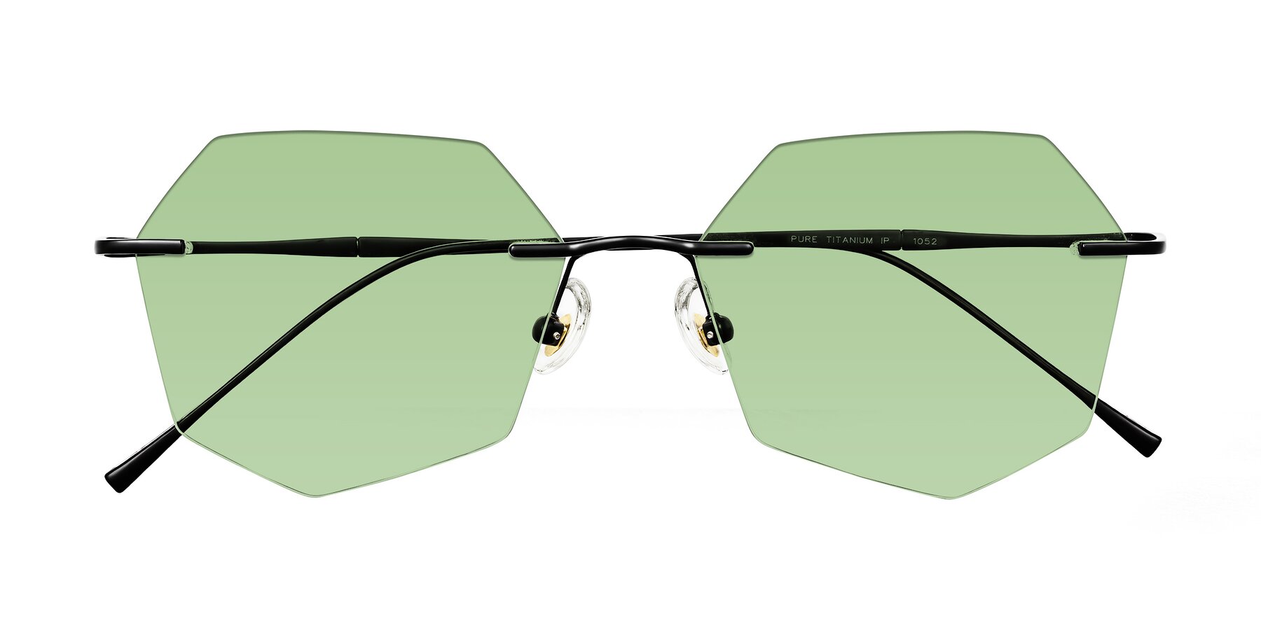 Folded Front of Edme in Matte Black with Medium Green Tinted Lenses