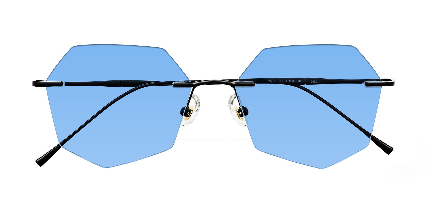 Folded Front of Edme in Matte Black with Medium Blue Tinted Lenses