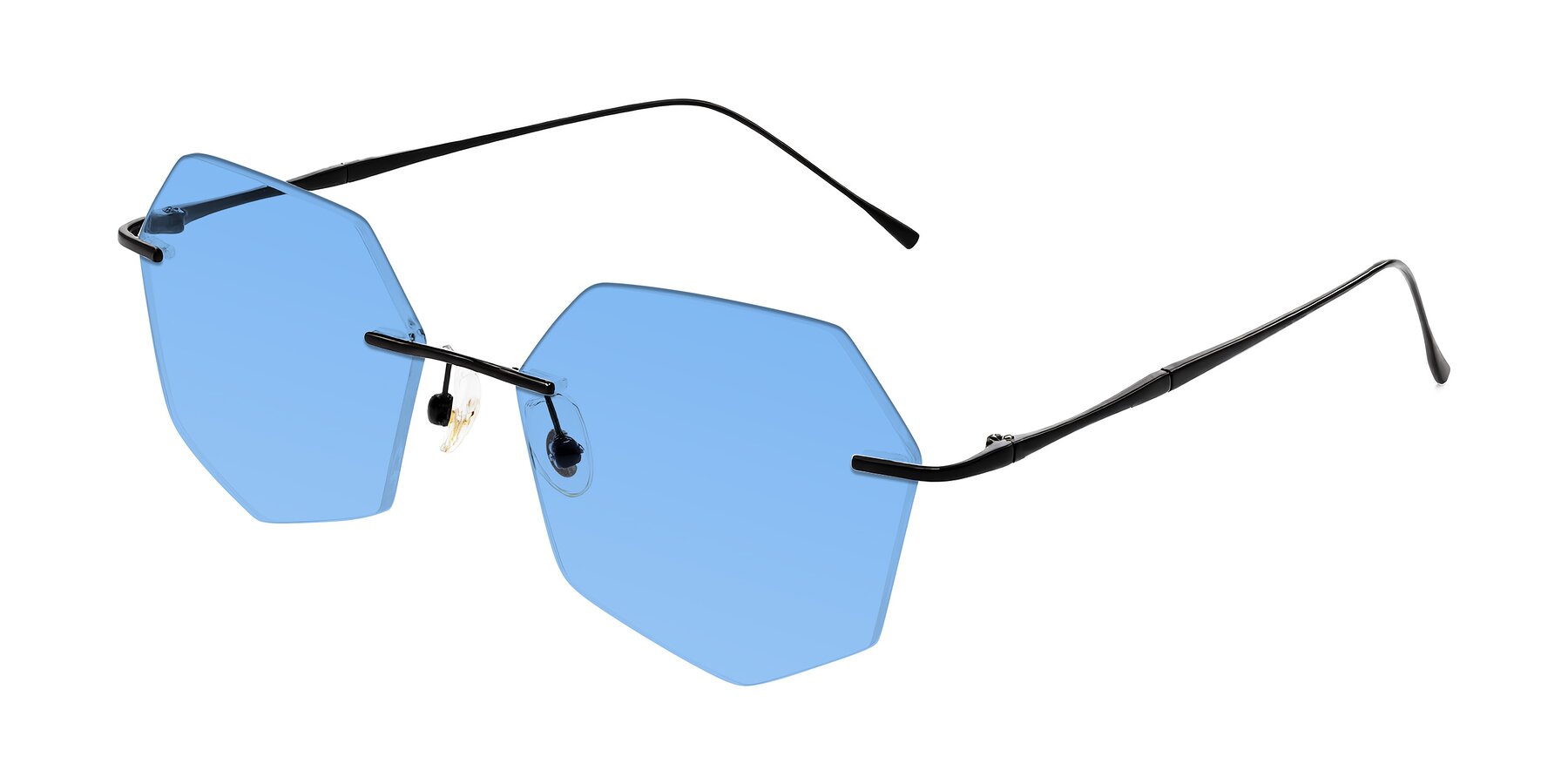 Angle of Edme in Matte Black with Medium Blue Tinted Lenses