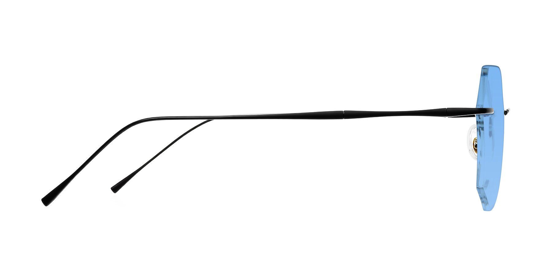 Side of Edme in Matte Black with Medium Blue Tinted Lenses