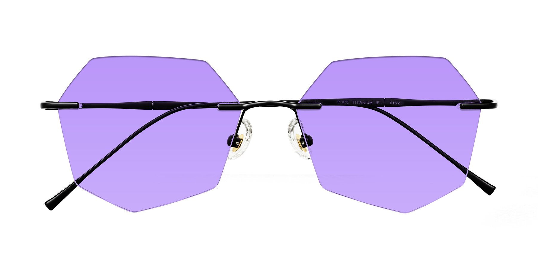 Folded Front of Edme in Matte Black with Medium Purple Tinted Lenses