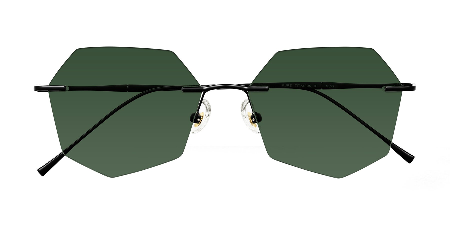 Folded Front of Edme in Matte Black with Green Tinted Lenses