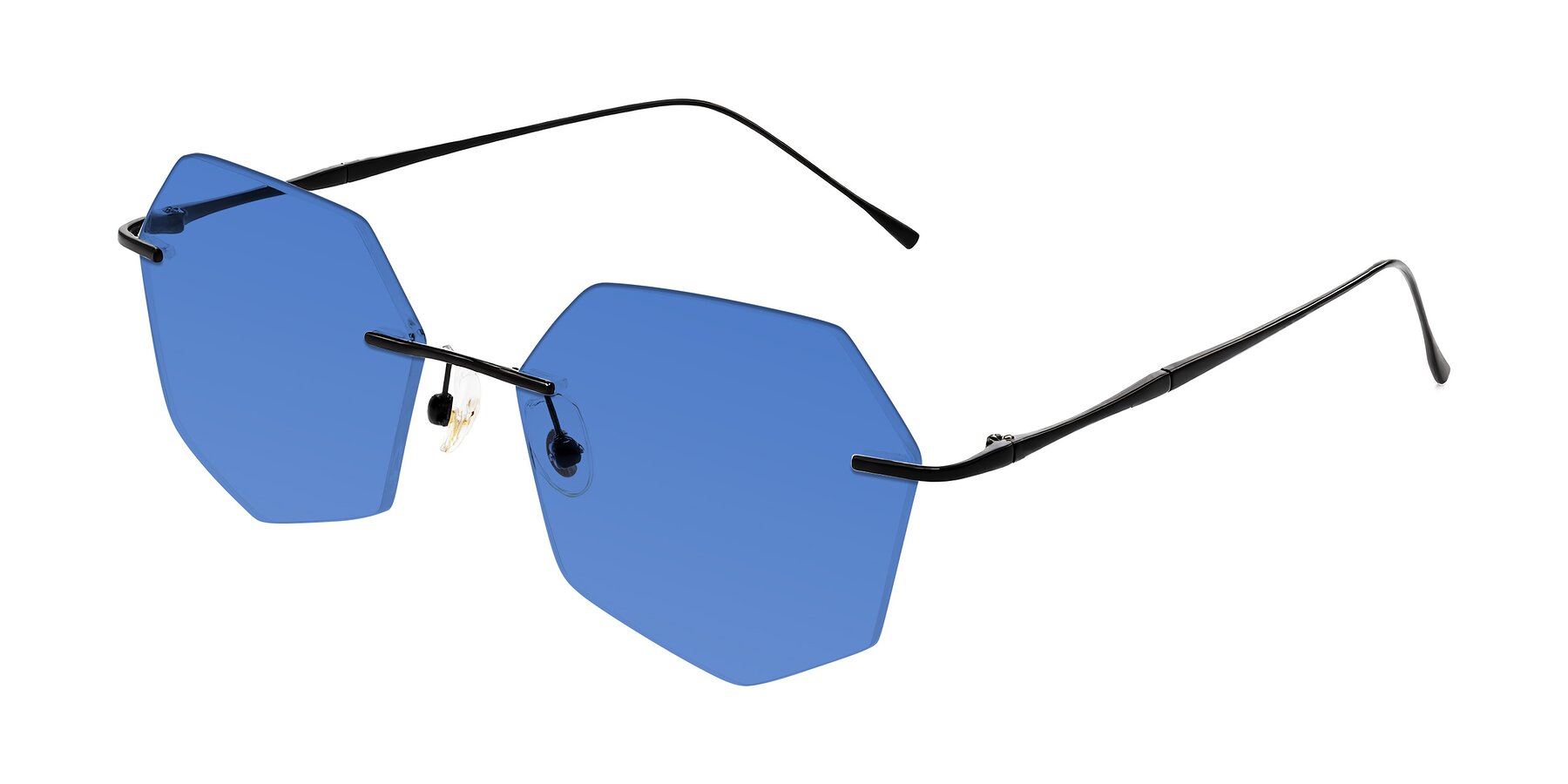 Angle of Edme in Matte Black with Blue Tinted Lenses