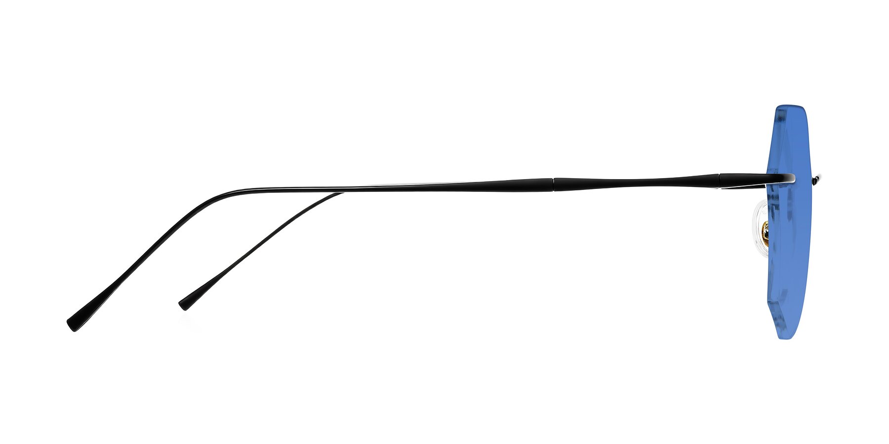 Side of Edme in Matte Black with Blue Tinted Lenses