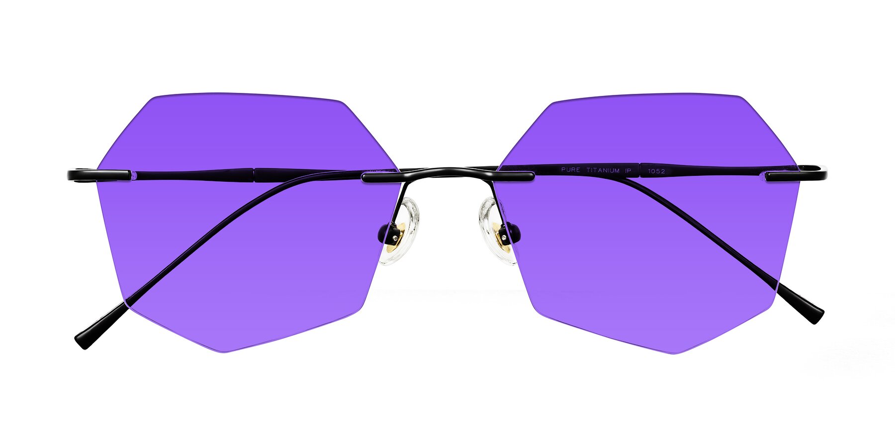 Folded Front of Edme in Matte Black with Purple Tinted Lenses