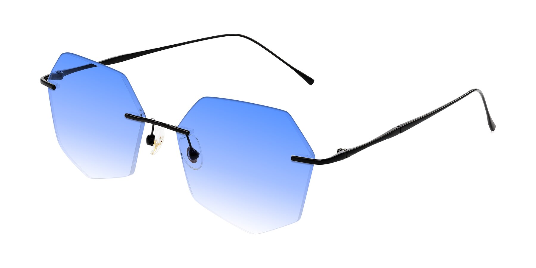Angle of Edme in Matte Black with Blue Gradient Lenses