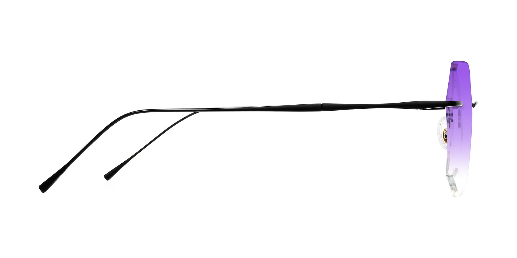 Side of Edme in Matte Black with Purple Gradient Lenses