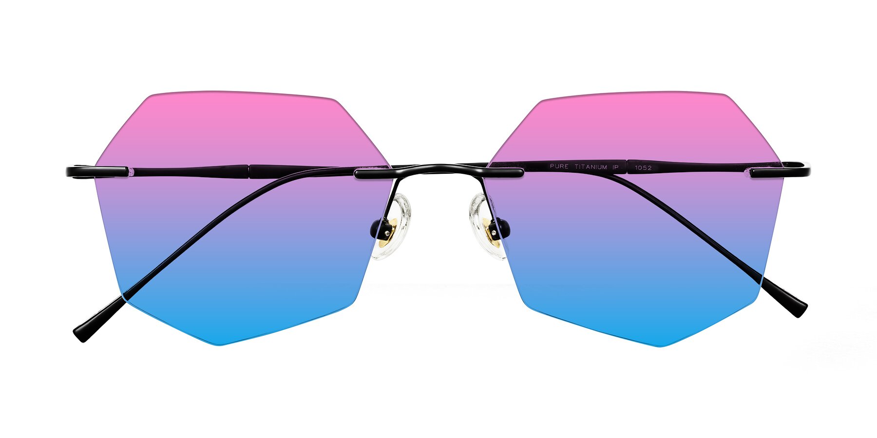 Folded Front of Edme in Matte Black with Pink / Blue Gradient Lenses