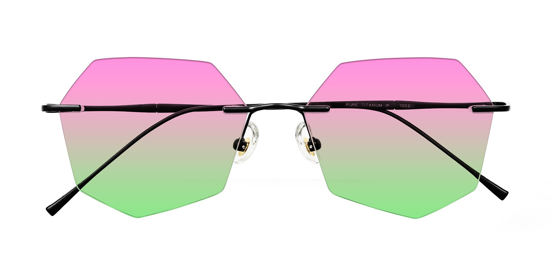 Folded Front of Edme in Matte Black with Pink / Green Gradient Lenses
