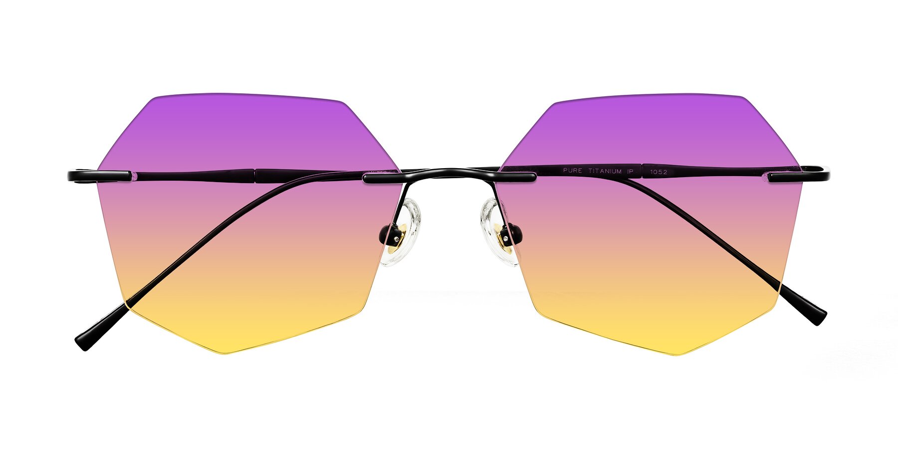 Folded Front of Edme in Matte Black with Purple / Yellow Gradient Lenses