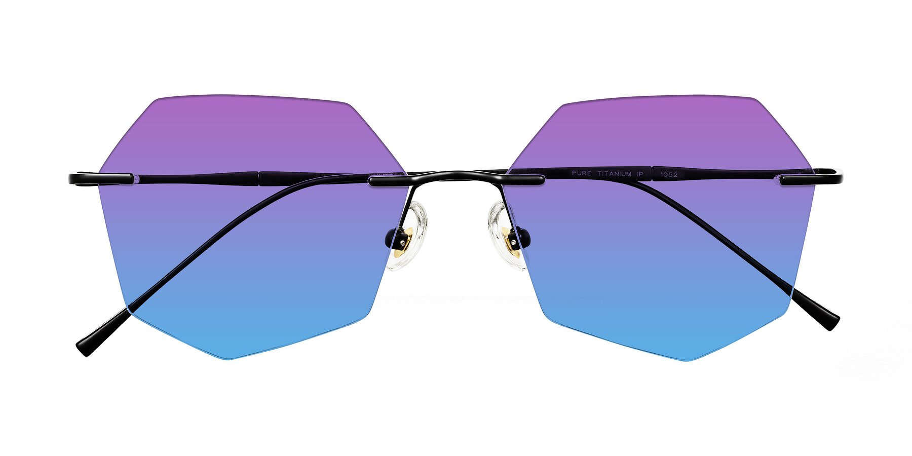 Folded Front of Edme in Matte Black with Purple / Blue Gradient Lenses