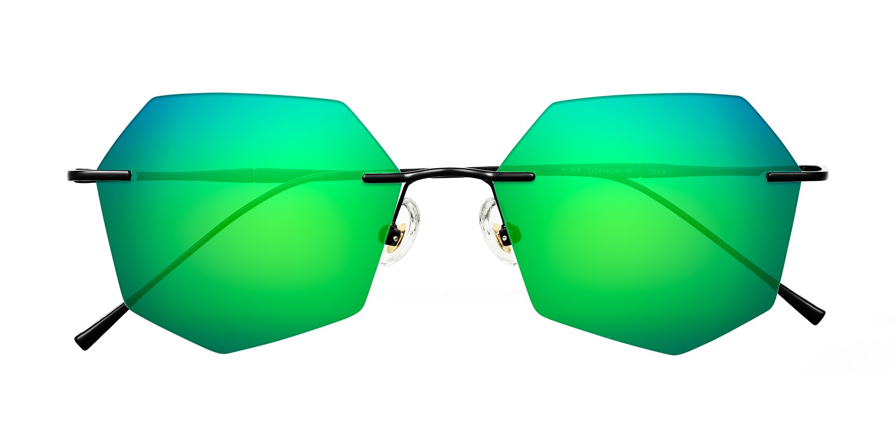 Folded Front of Edme in Matte Black with Green Mirrored Lenses
