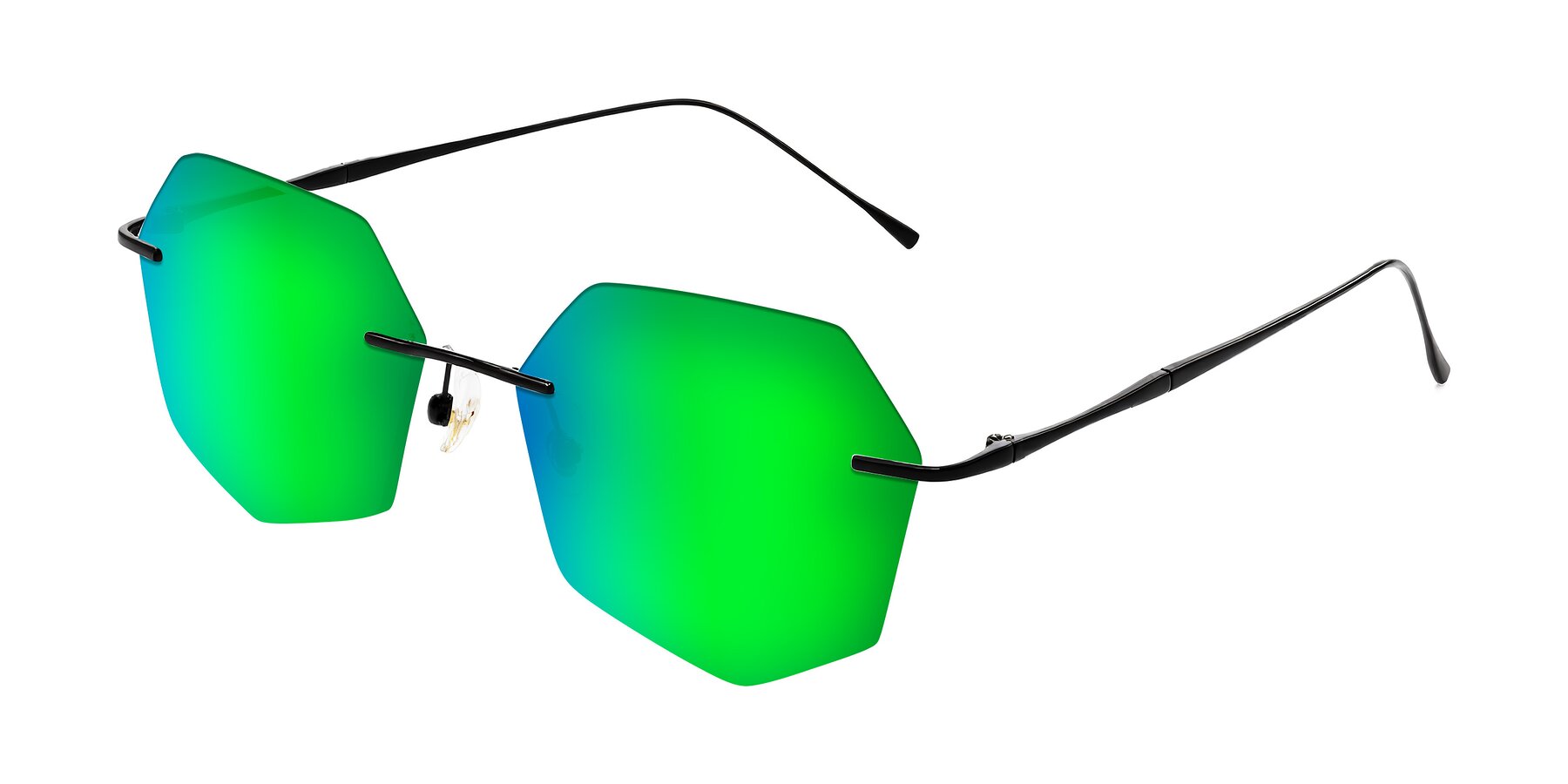 Angle of Edme in Matte Black with Green Mirrored Lenses