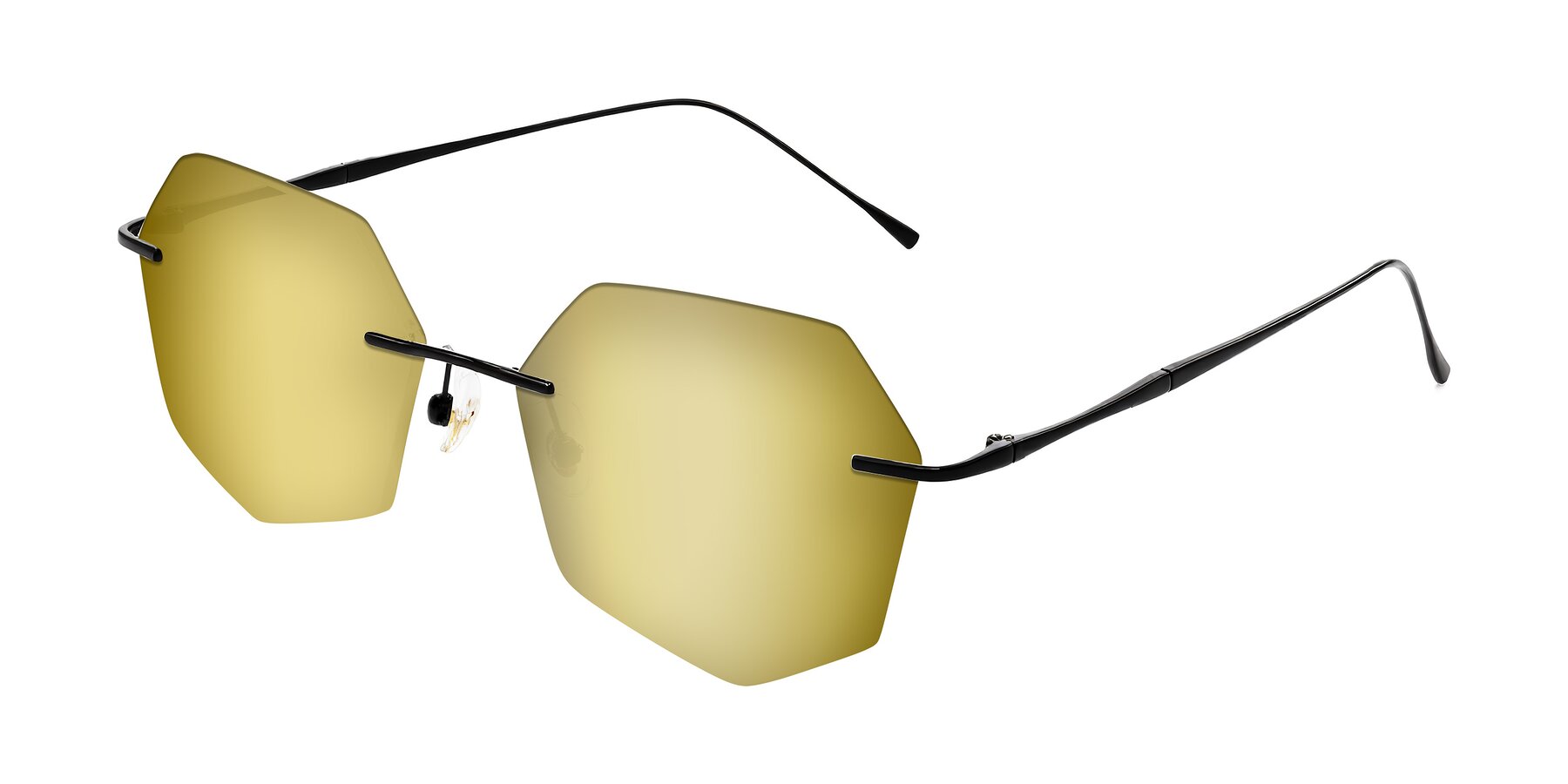 Angle of Edme in Matte Black with Gold Mirrored Lenses