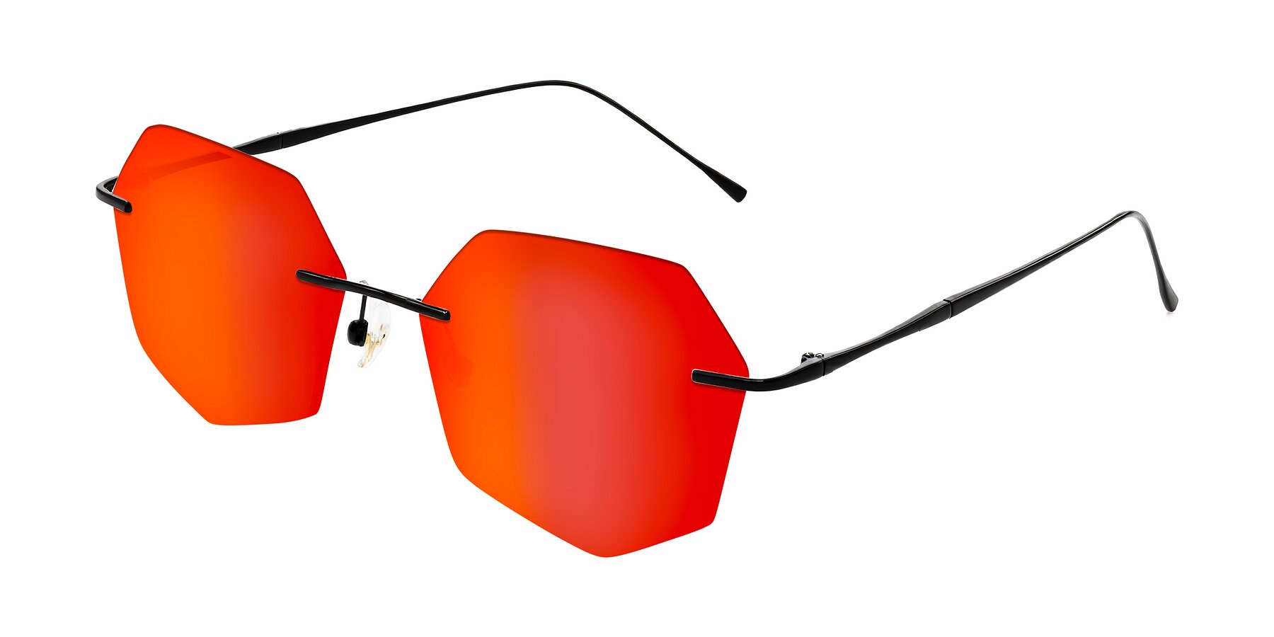 Angle of Edme in Matte Black with Red Gold Mirrored Lenses