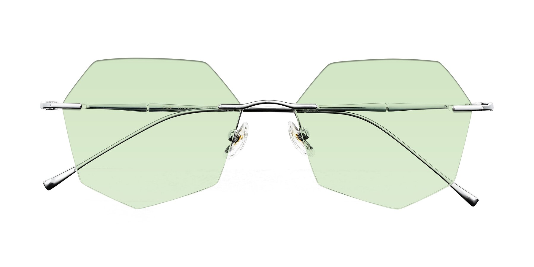Folded Front of Edme in Silver with Light Green Tinted Lenses