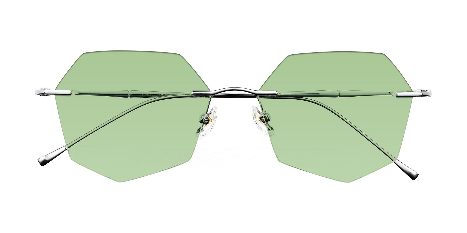 Folded Front of Edme in Silver with Medium Green Tinted Lenses