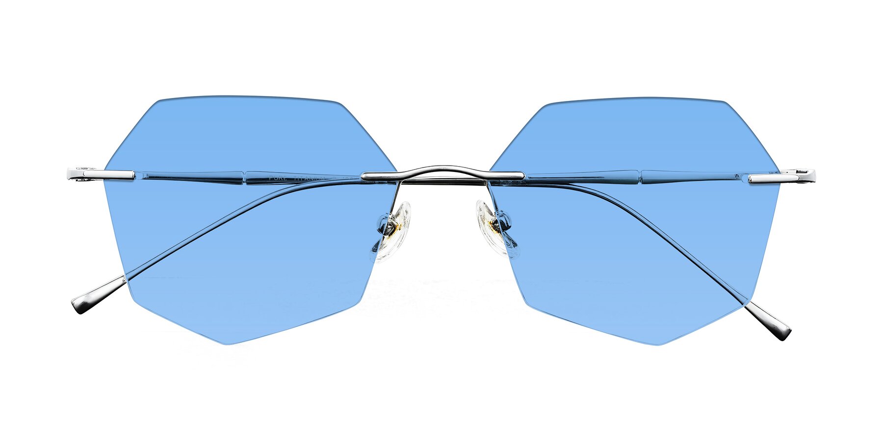 Folded Front of Edme in Silver with Medium Blue Tinted Lenses