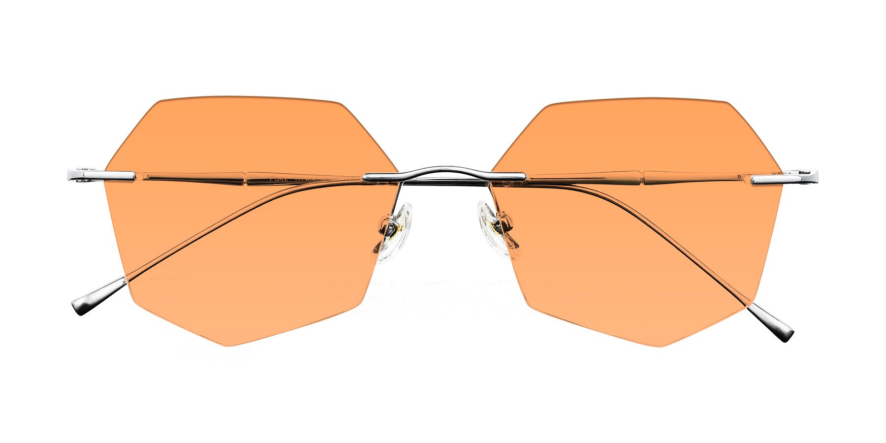Folded Front of Edme in Silver with Medium Orange Tinted Lenses