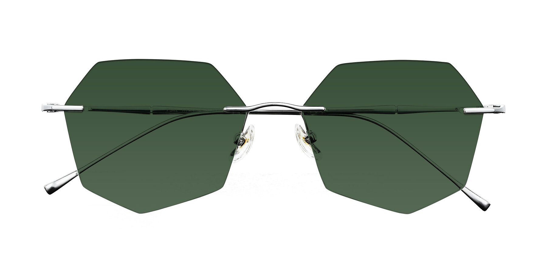 Folded Front of Edme in Silver with Green Tinted Lenses