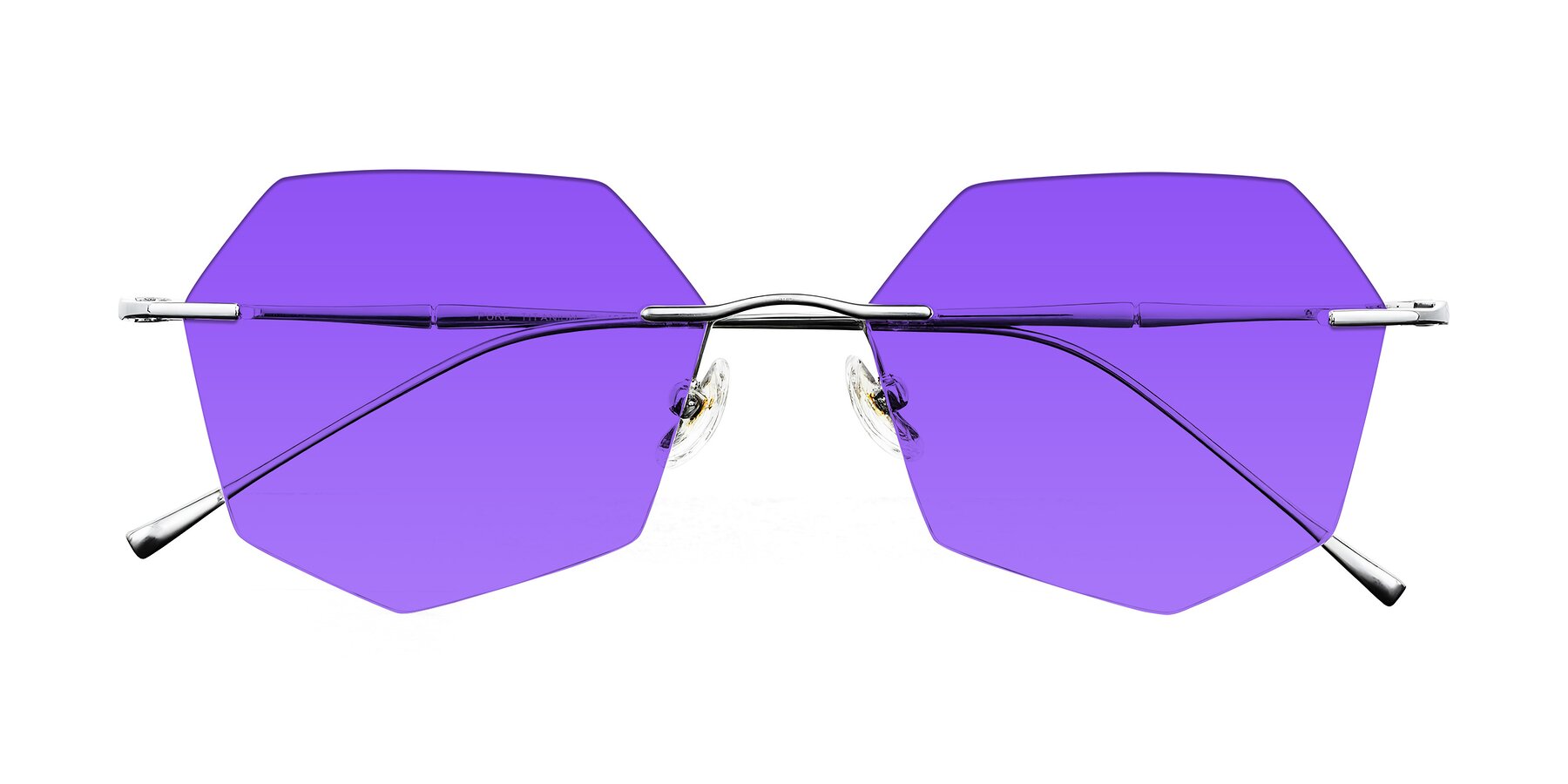 Folded Front of Edme in Silver with Purple Tinted Lenses