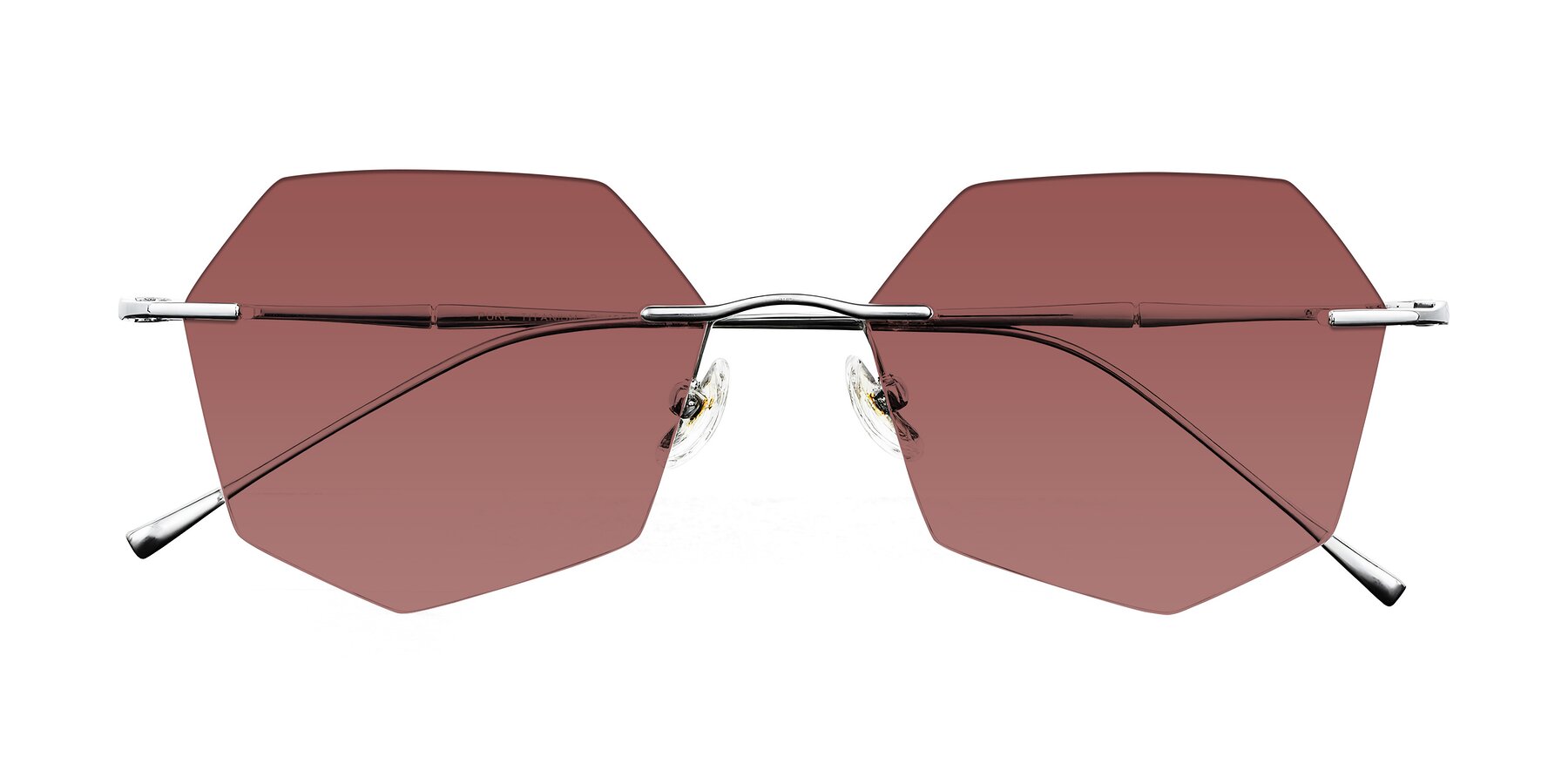 Folded Front of Edme in Silver with Garnet Tinted Lenses