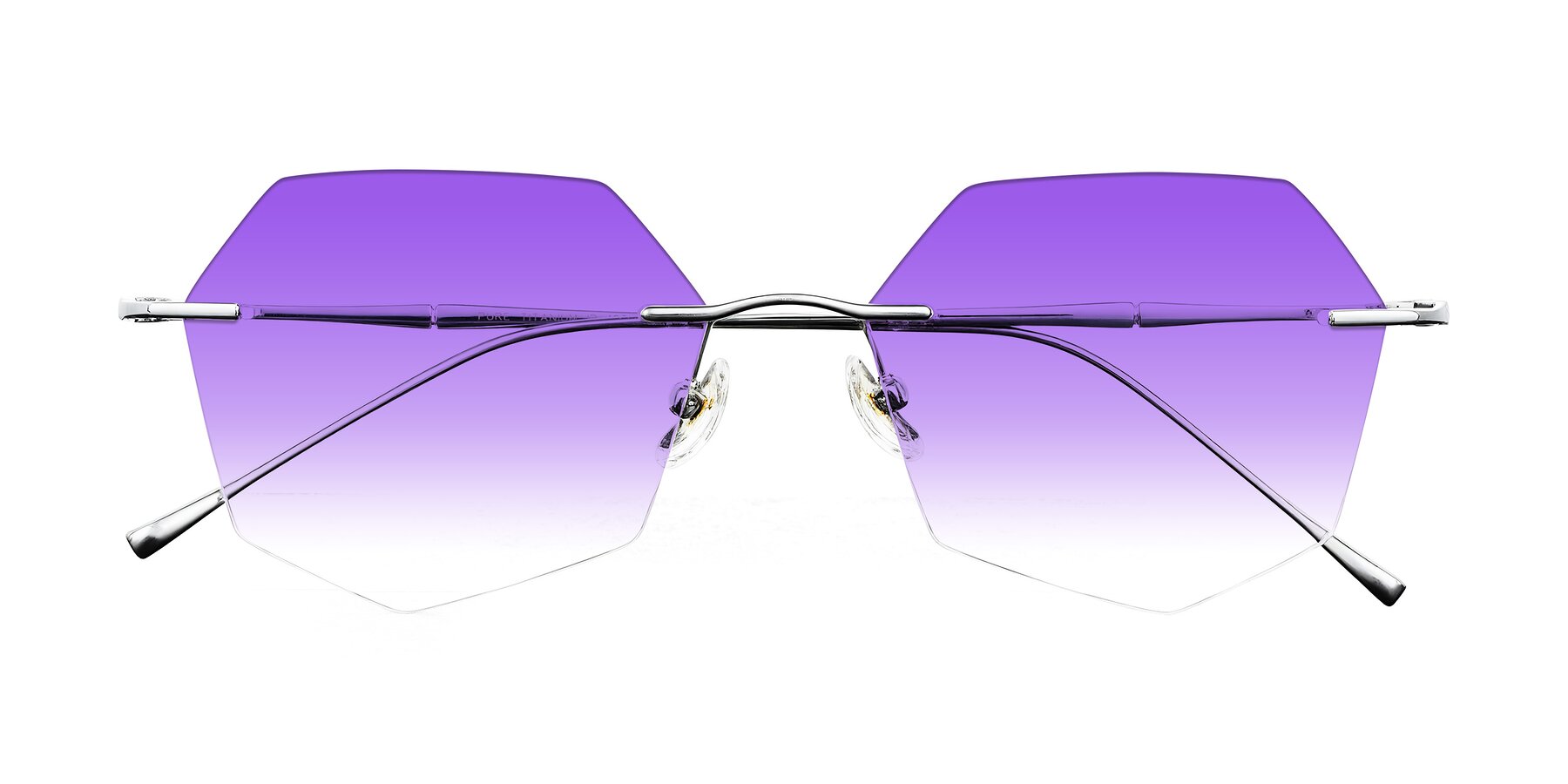 Folded Front of Edme in Silver with Purple Gradient Lenses