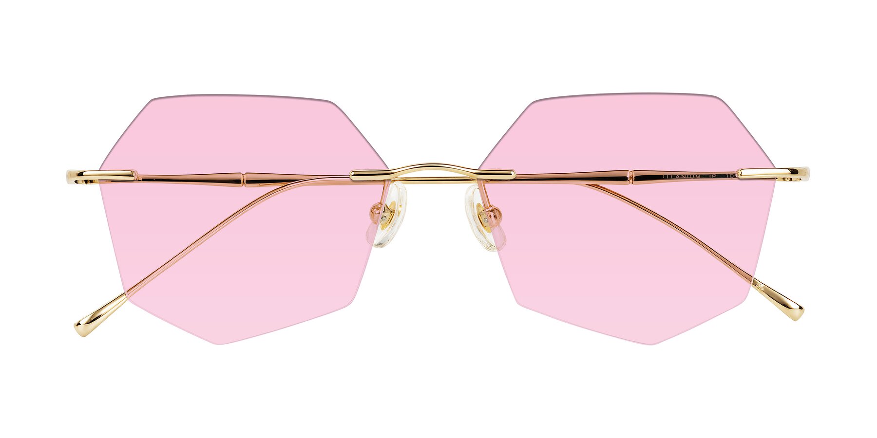 Folded Front of Edme in Gold with Light Pink Tinted Lenses