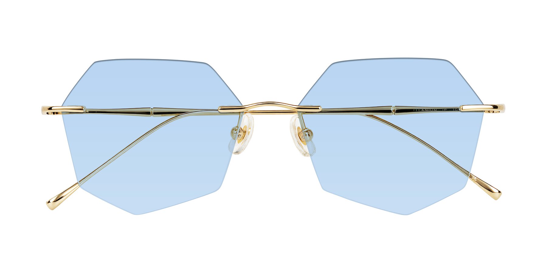 Folded Front of Edme in Gold with Light Blue Tinted Lenses
