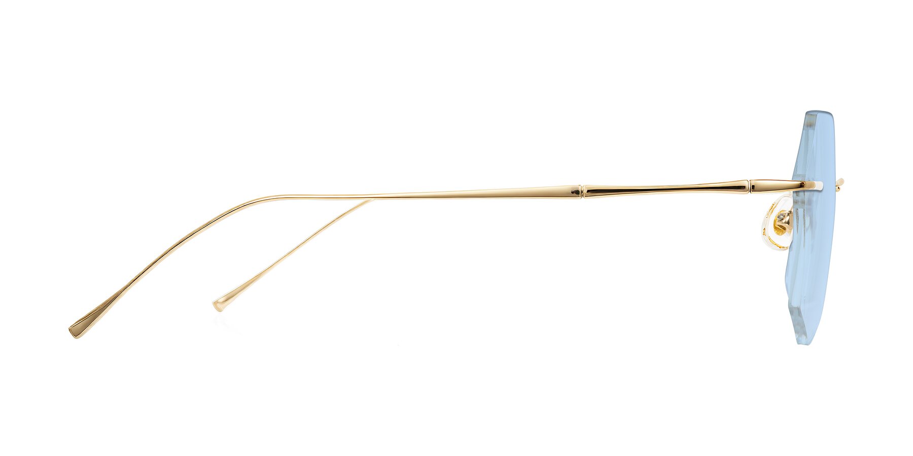 Side of Edme in Gold with Light Blue Tinted Lenses