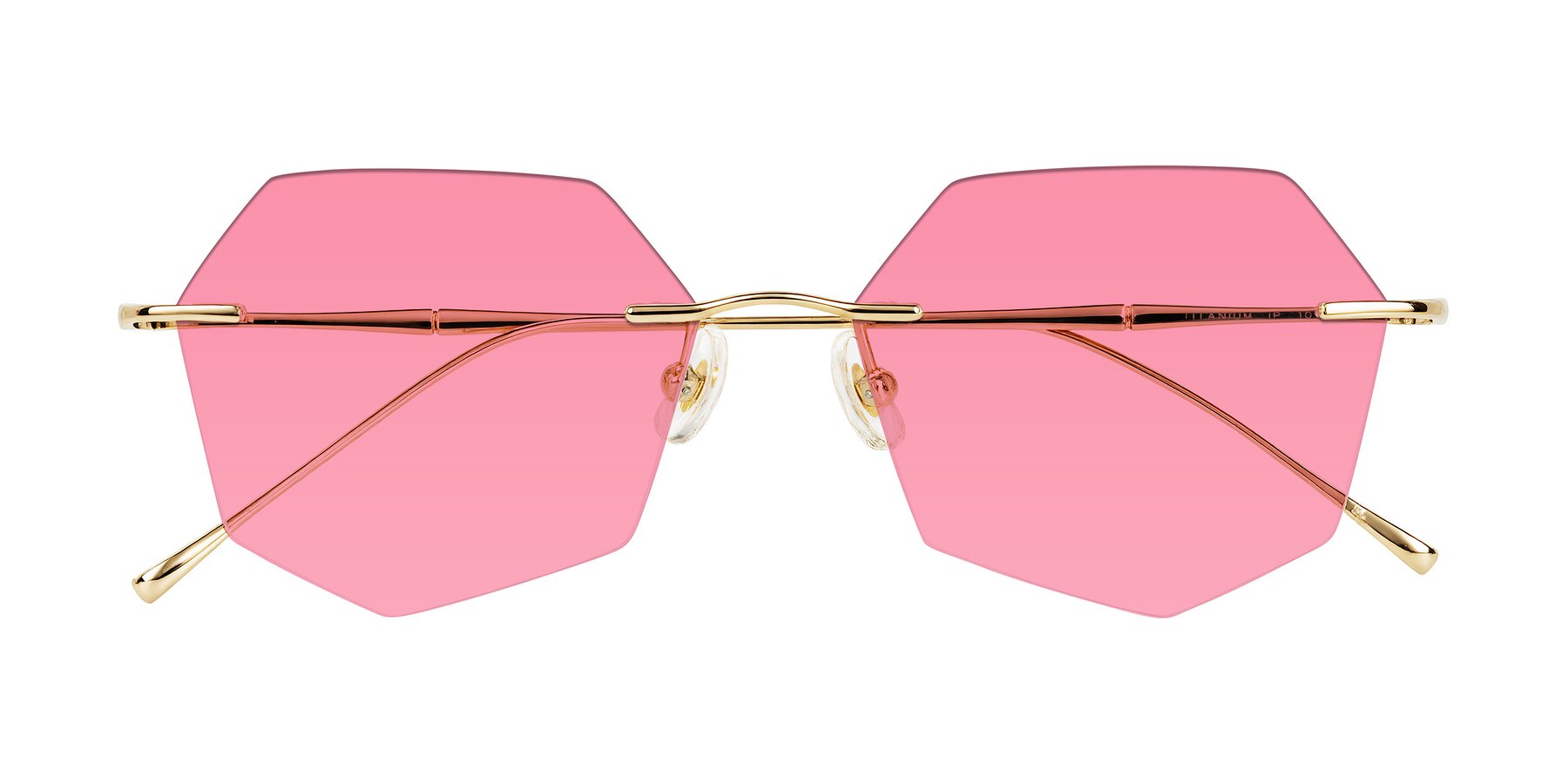 Folded Front of Edme in Gold with Pink Tinted Lenses