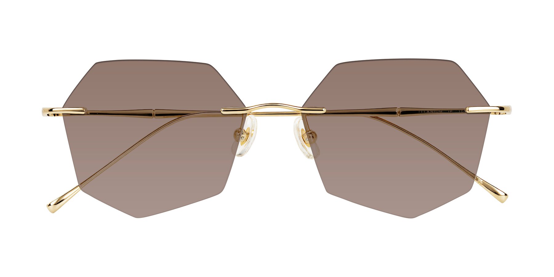 Folded Front of Edme in Gold with Medium Brown Tinted Lenses