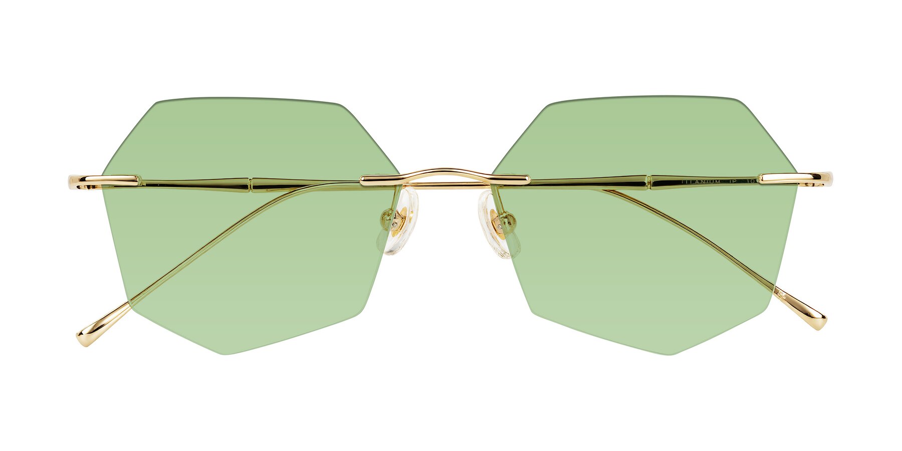 Folded Front of Edme in Gold with Medium Green Tinted Lenses