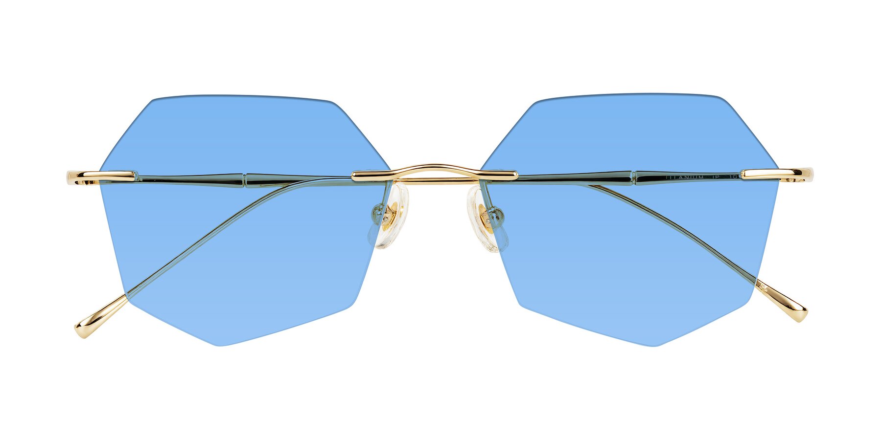 Folded Front of Edme in Gold with Medium Blue Tinted Lenses
