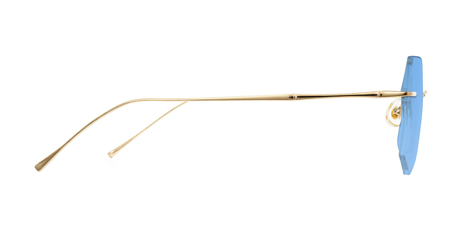 Side of Edme in Gold with Medium Blue Tinted Lenses