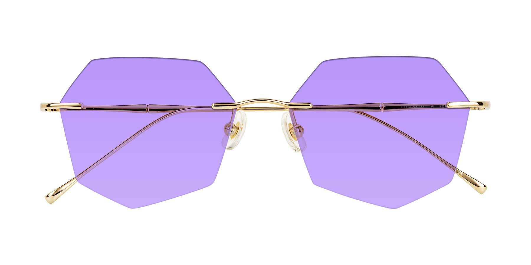 Folded Front of Edme in Gold with Medium Purple Tinted Lenses