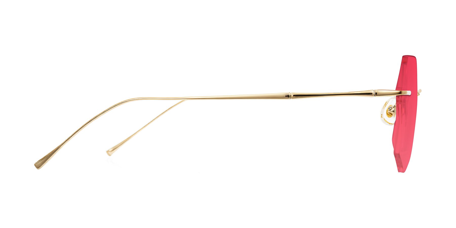 Side of Edme in Gold with Red Tinted Lenses